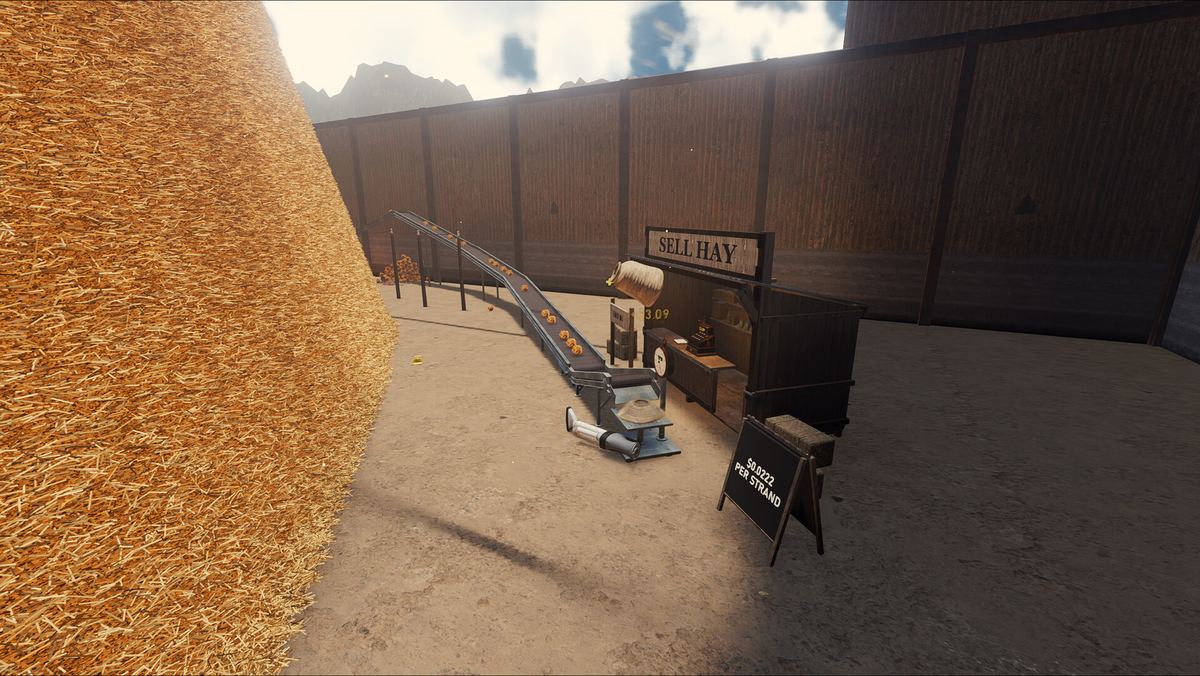 A belt carrying hay to the sell stand